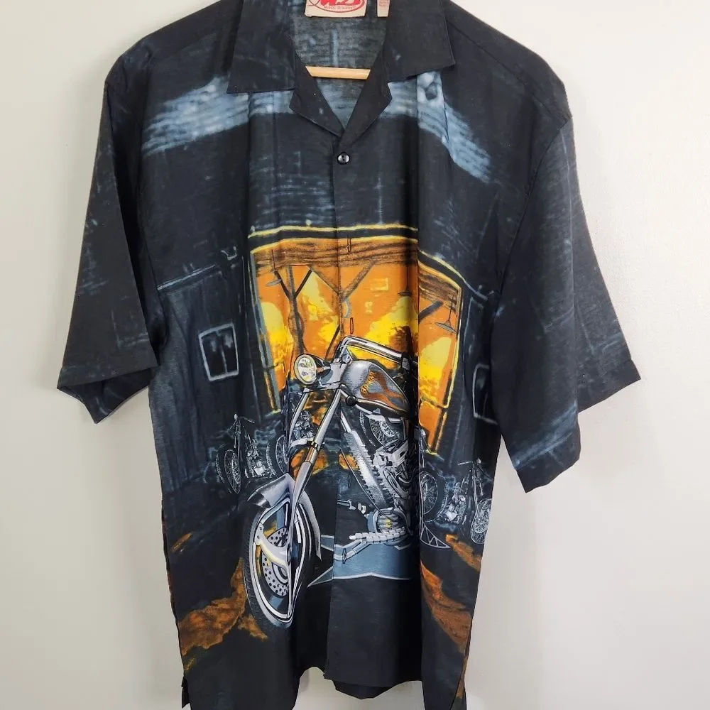 Vintage Biker 90s Y2K Motorcycle Short Sleeve Button Up Shirt Sz L - Picture 5 of 10